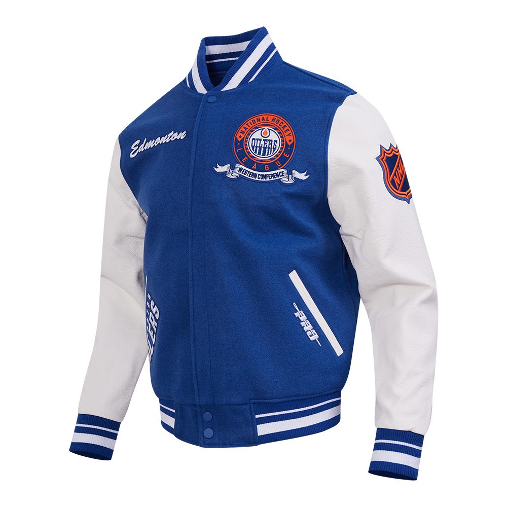Edmonton Oilers Pro Standard Team Badge Royal Wool Varsity Jacket