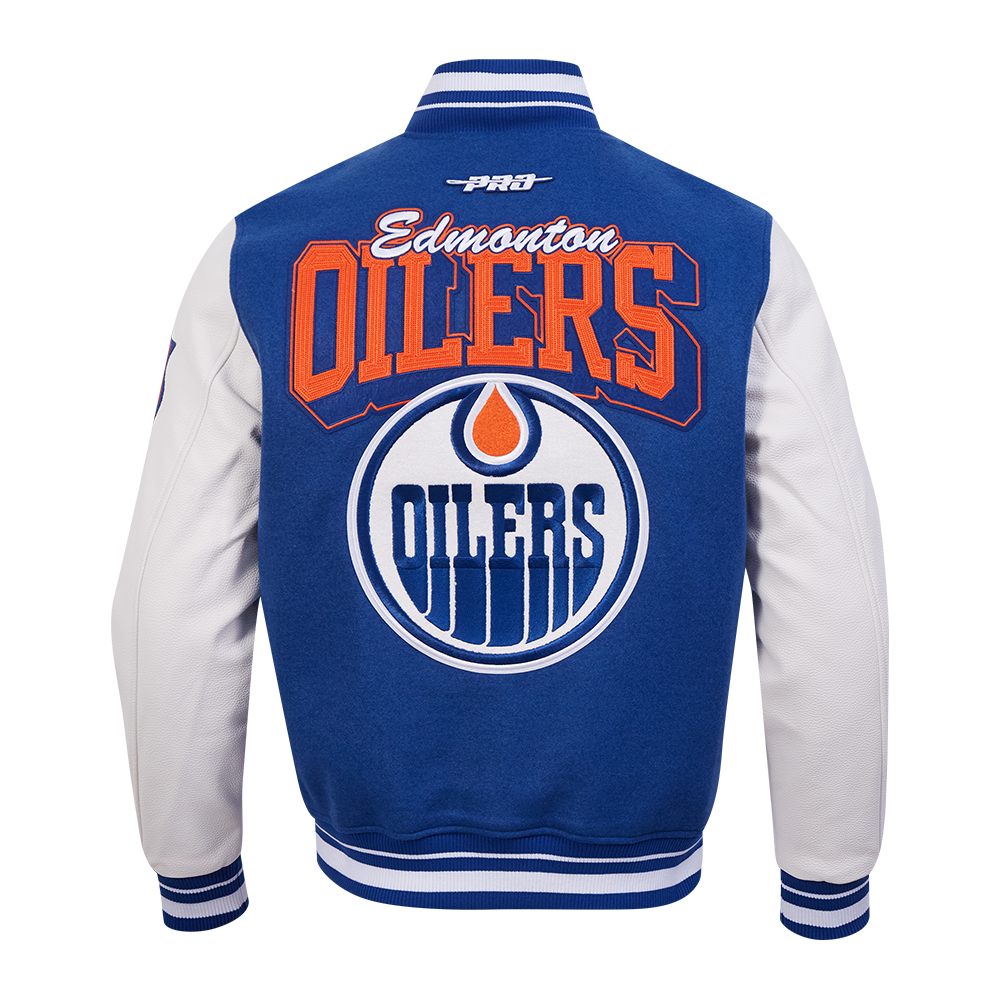 Edmonton Oilers Pro Standard Team Badge Royal Wool Varsity Jacket