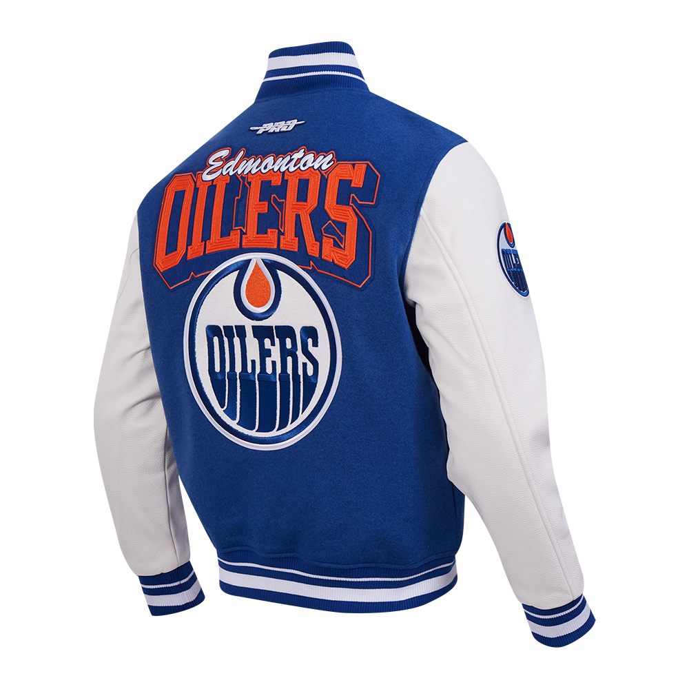 Edmonton Oilers Pro Standard Team Badge Royal Wool Varsity Jacket
