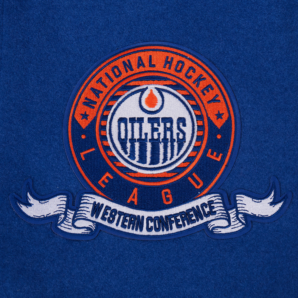 Edmonton Oilers Pro Standard Team Badge Royal Wool Varsity Jacket