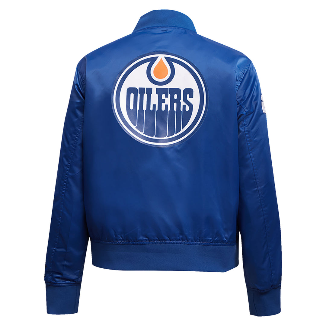 Edmonton Oilers Women's Pro Standard Blue Classic Satin Varsity Jacket