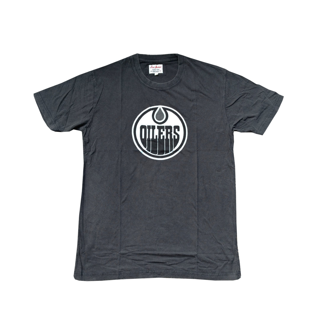 Edmonton Oilers Red Jacket Brass Tacks Black T-Shirt