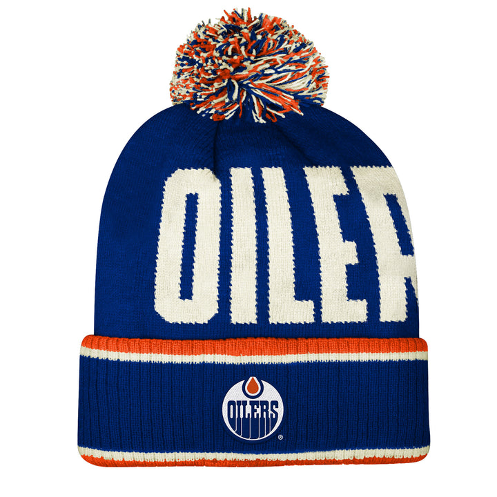 Edmonton Oilers Youth Outerstuff Blue Ribbed Cuff Knit Toque w/ Pom