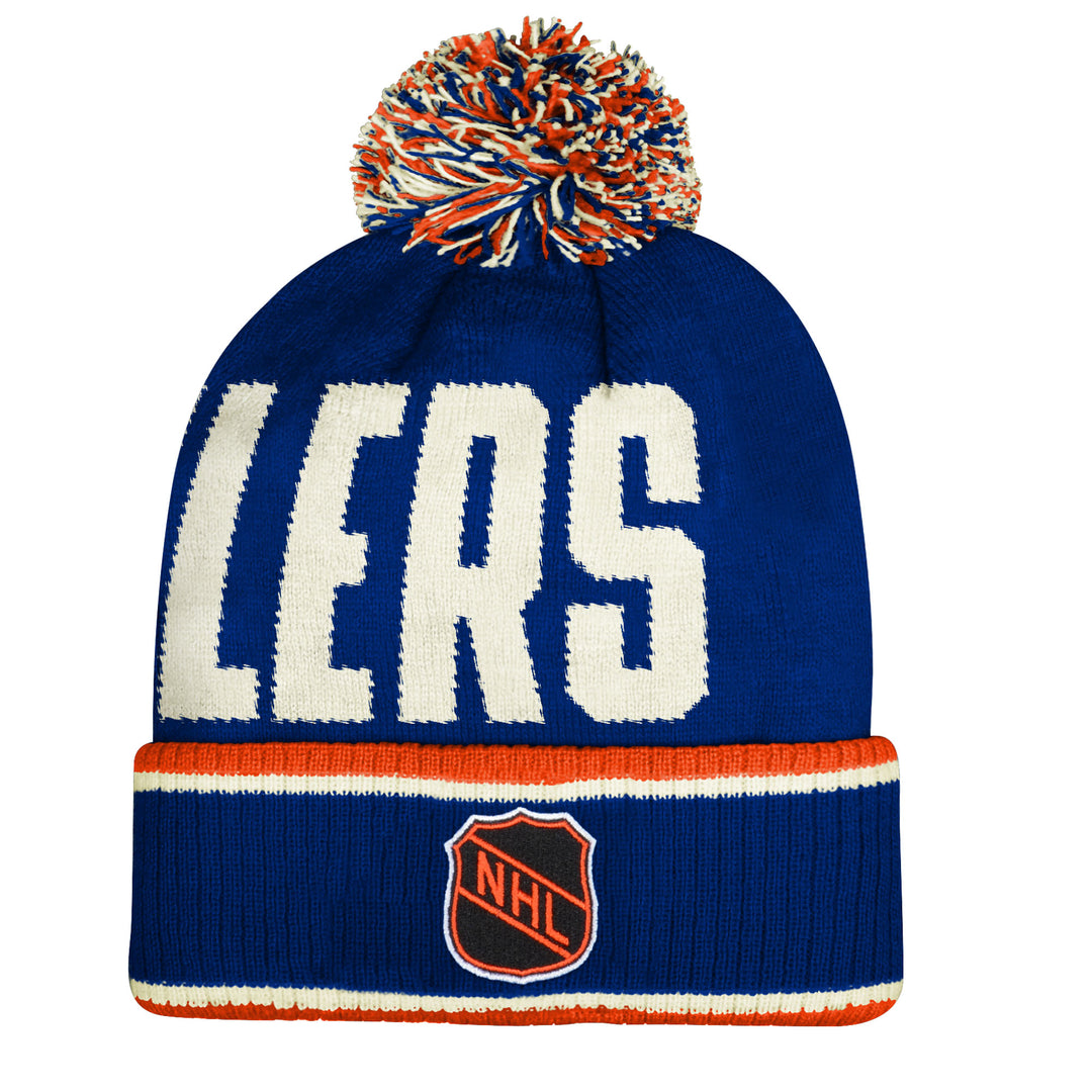 Edmonton Oilers Youth Outerstuff Blue Ribbed Cuff Knit Toque w/ Pom