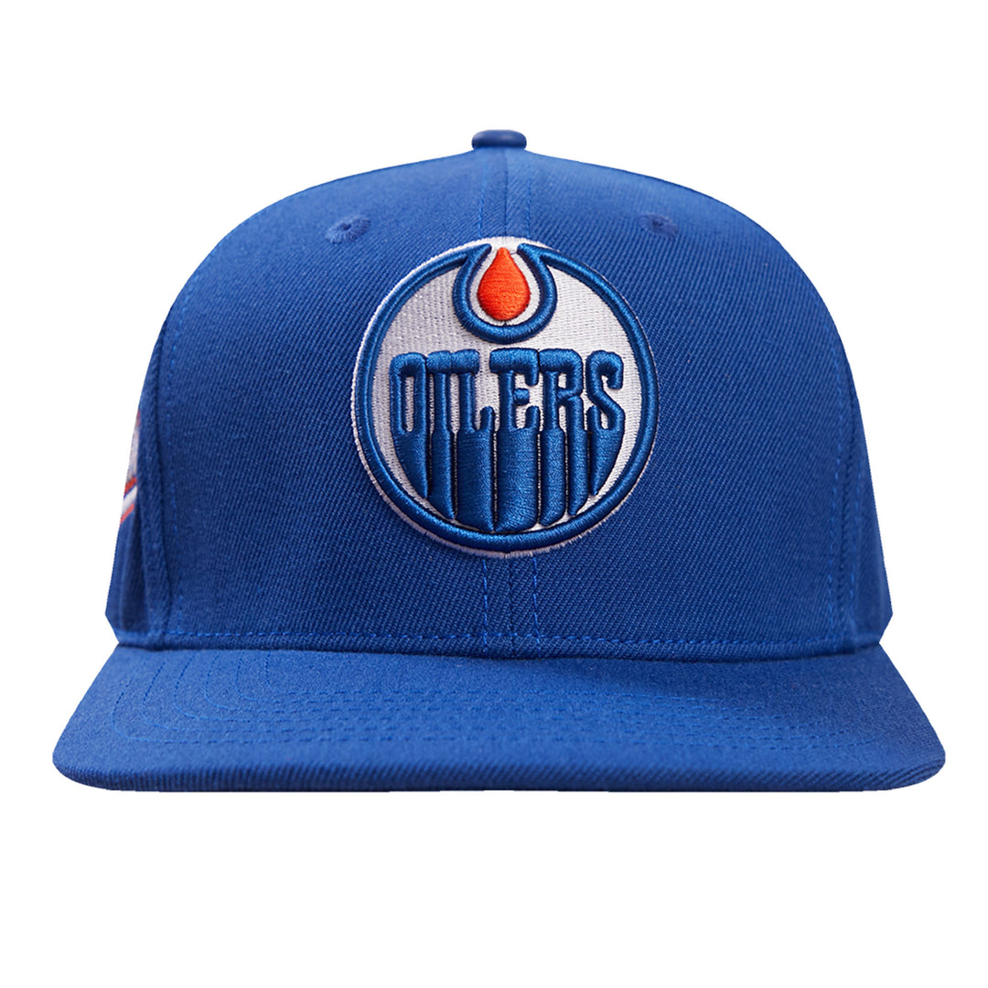 Edmonton Oilers Pro Standard Script Tail Wool Blue Snapback Hat