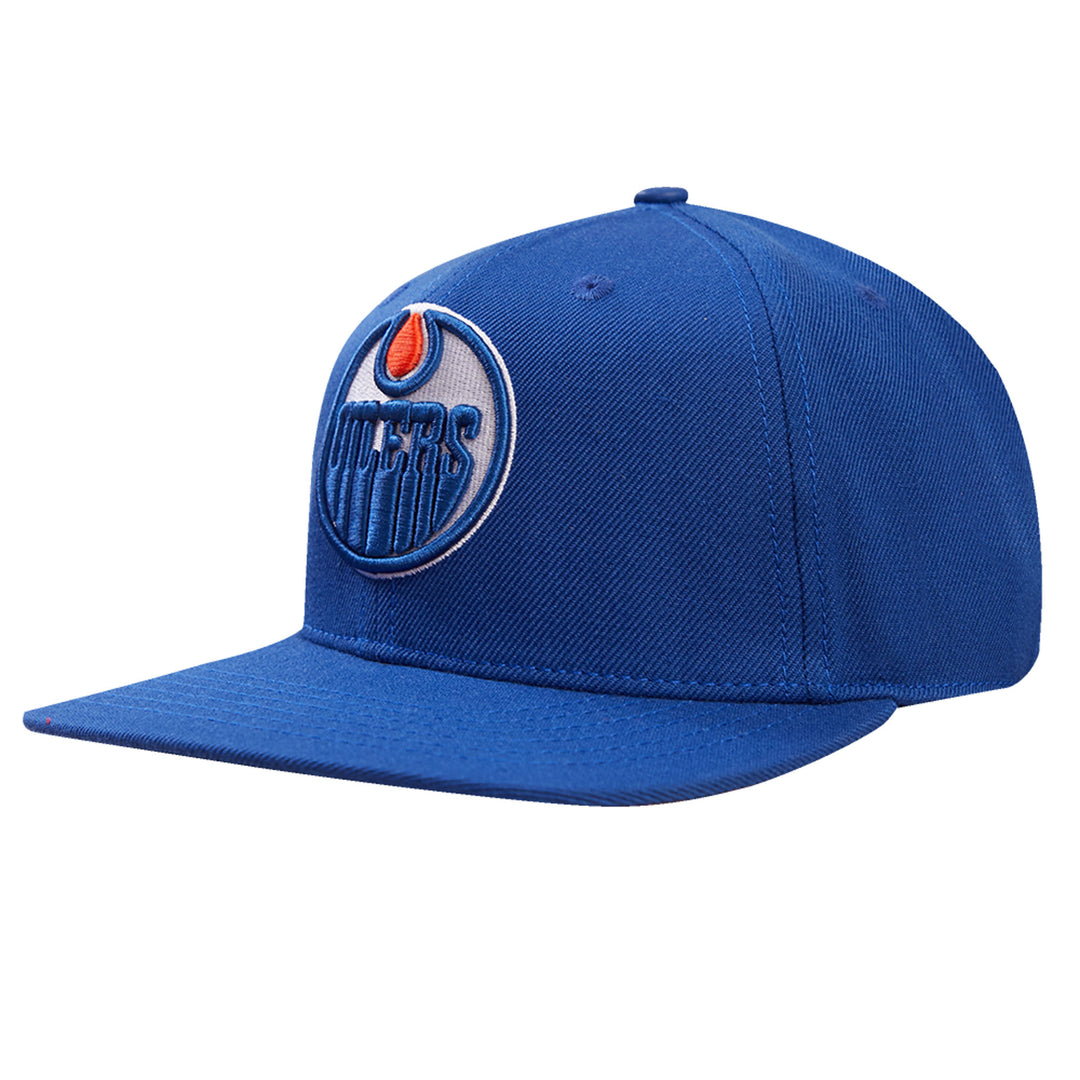 Edmonton Oilers Pro Standard Script Tail Wool Blue Snapback Hat