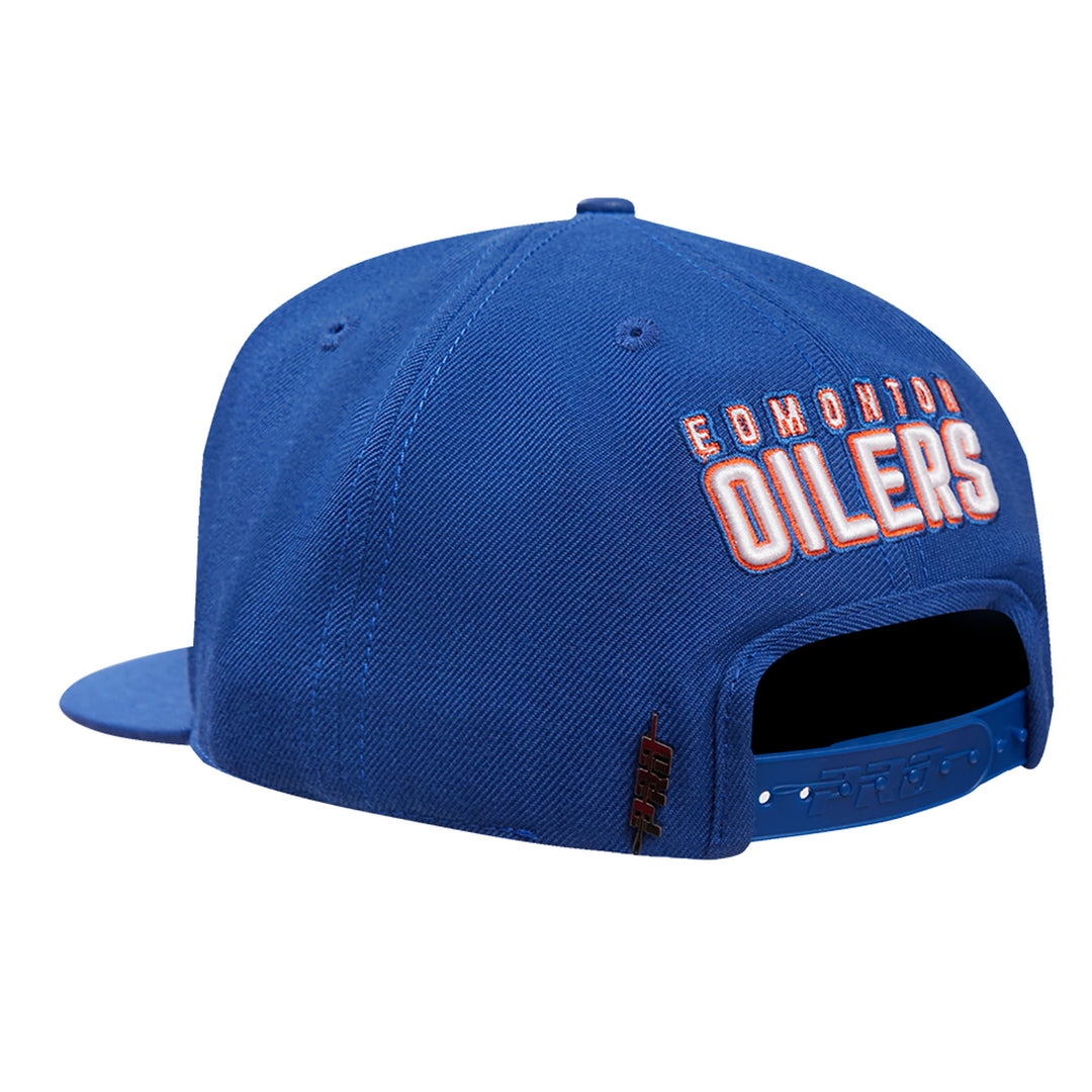 Edmonton Oilers Pro Standard Script Tail Wool Blue Snapback Hat
