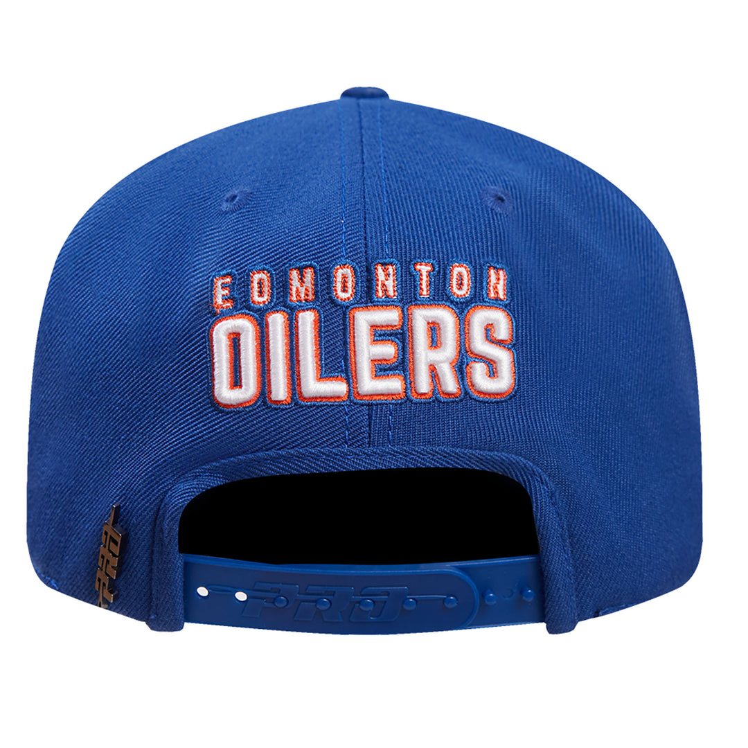 Edmonton Oilers Pro Standard Script Tail Wool Blue Snapback Hat