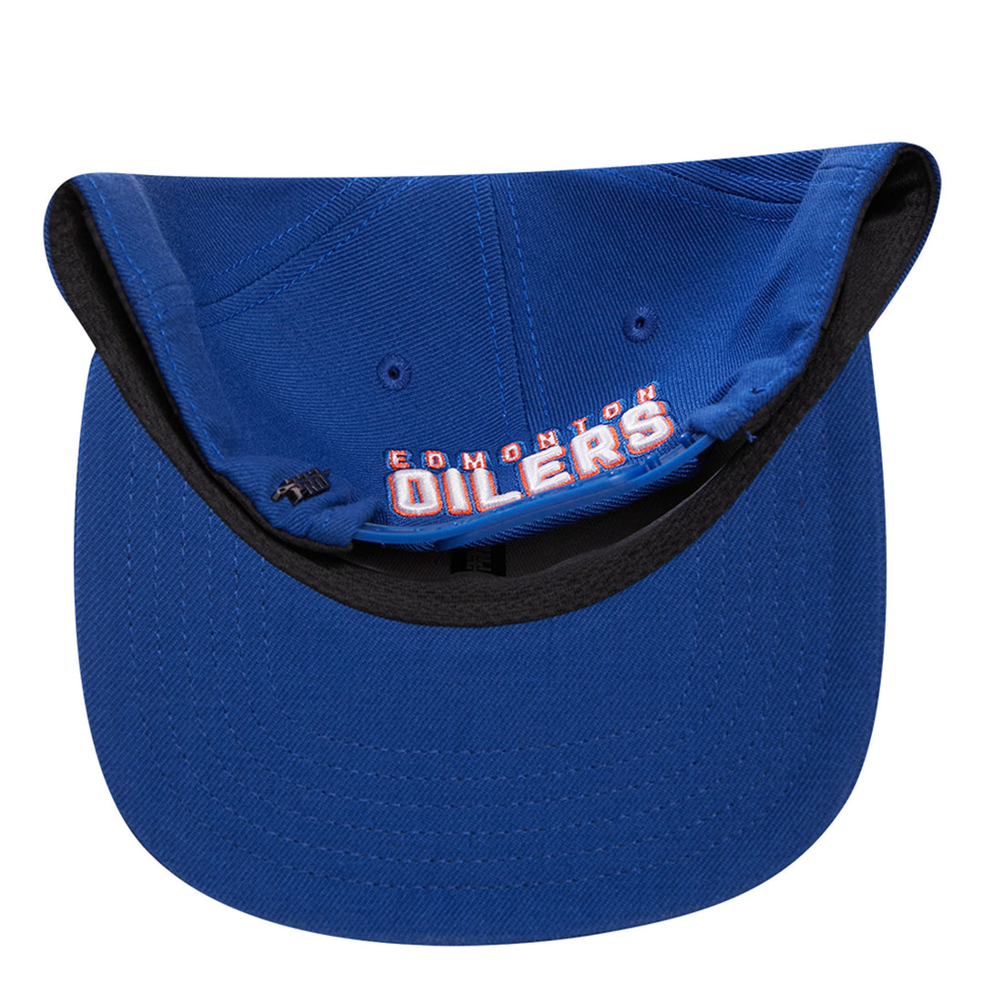 Edmonton Oilers Pro Standard Script Tail Wool Blue Snapback Hat