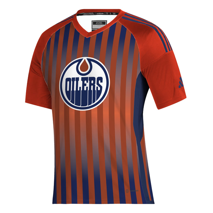 Edmonton Oilers adidas Blue & Orange Striped Soccer T-Shirt