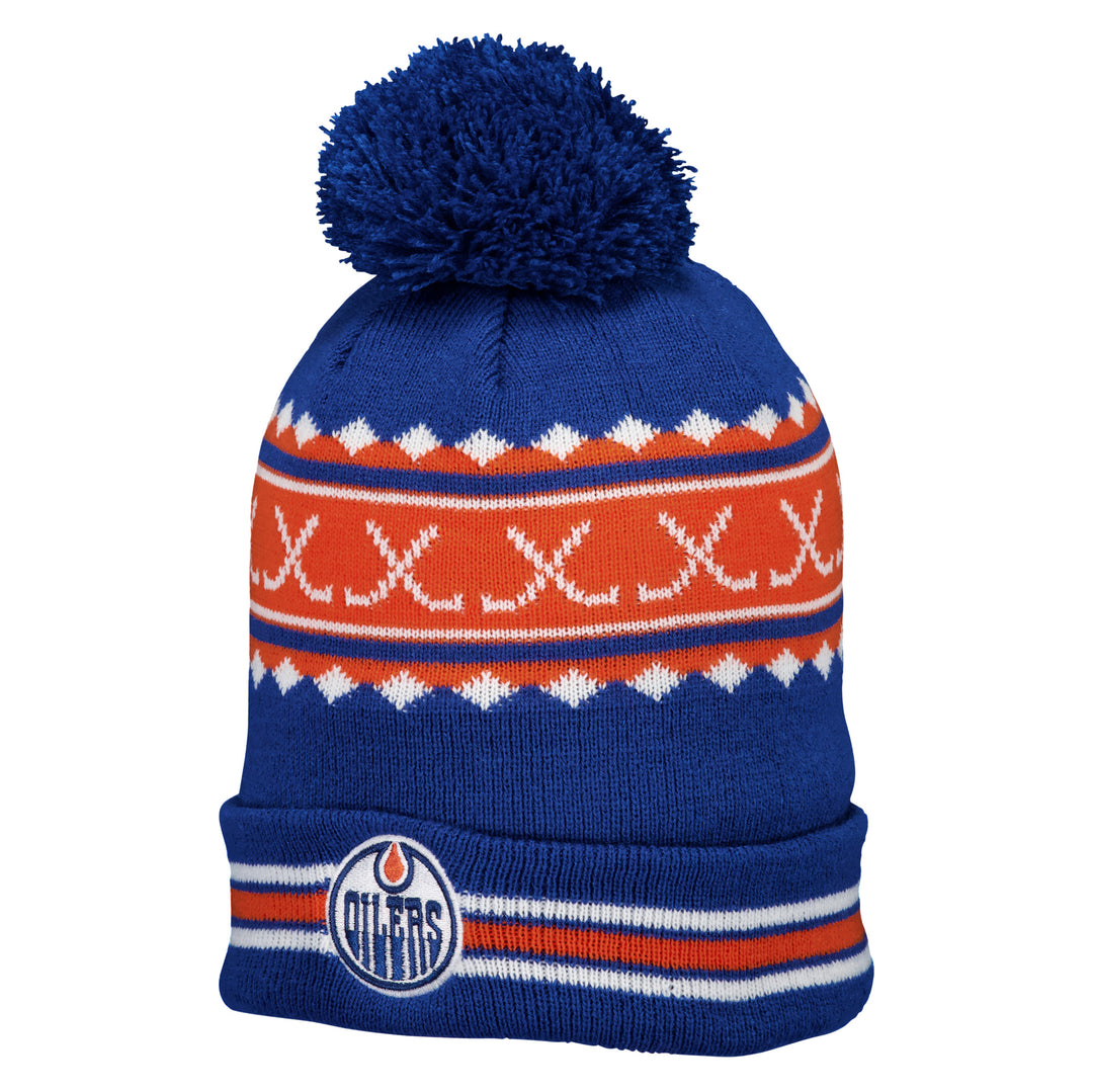 Edmonton Oilers Sport Design Sweden Blue Jacquard Hockey Toque w/Pom