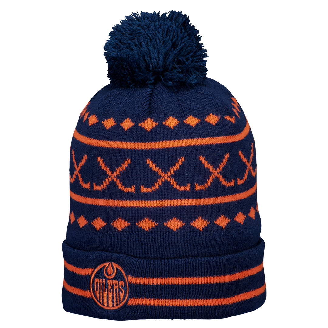 Edmonton Oilers Sport Design Sweden Navy Alternate Logo Jacquard Hockey Toque w/Pom