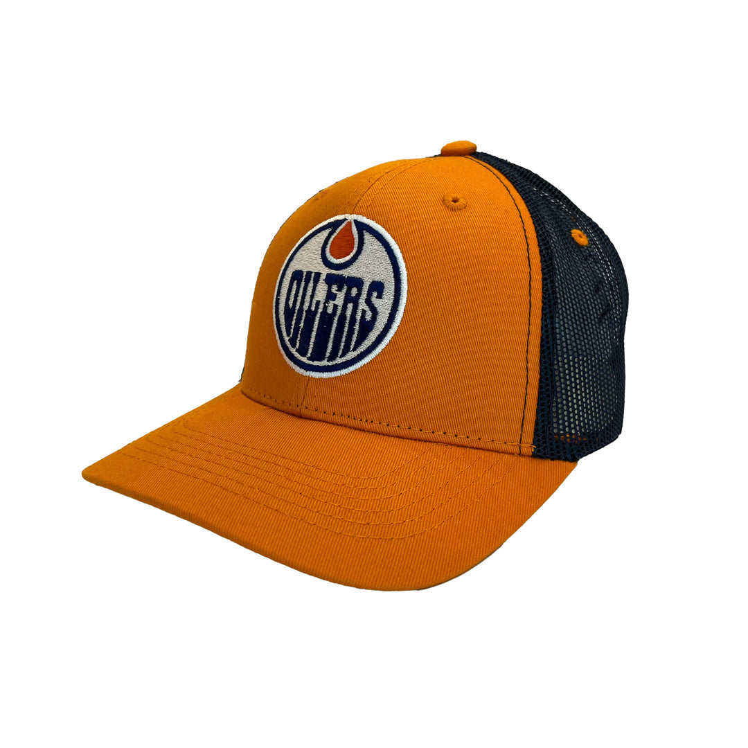 Edmonton Oilers Sport Design Sweden Navy & Orange Mesh Baseball Snapback Hat