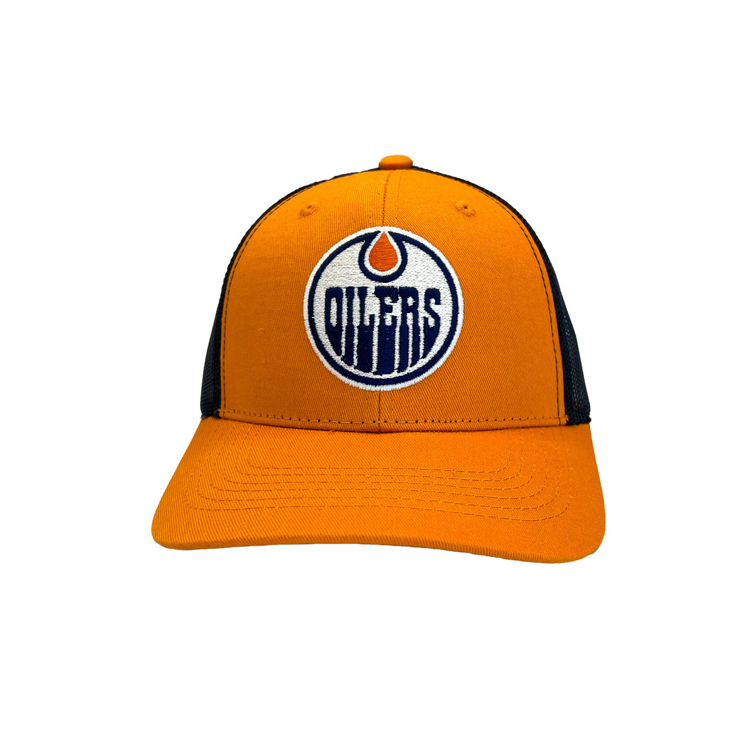 Edmonton Oilers Sport Design Sweden Navy & Orange Mesh Baseball Snapback Hat