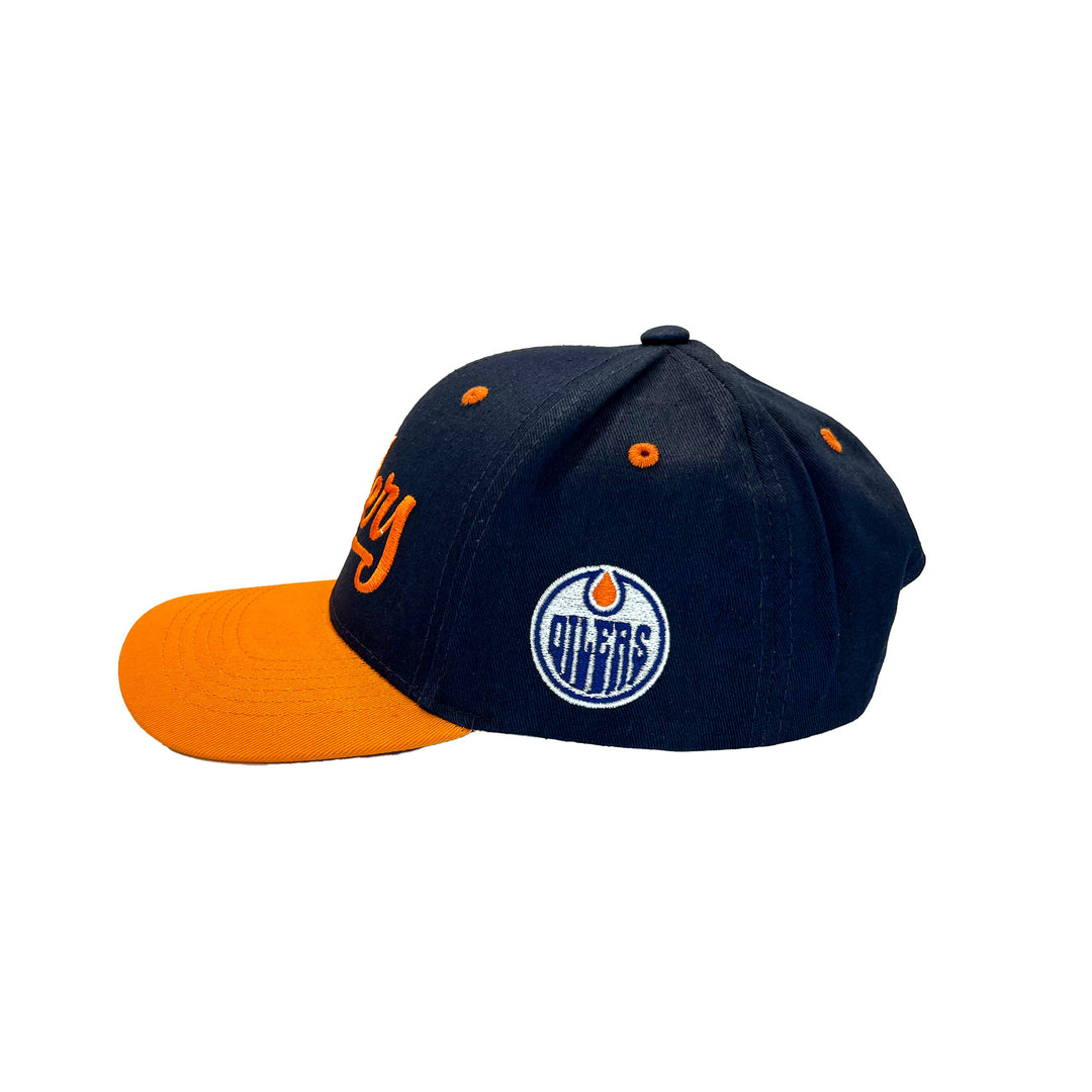 Edmonton Oilers Sport Design Sweden Navy & Orange Script Baseball Snapback Hat