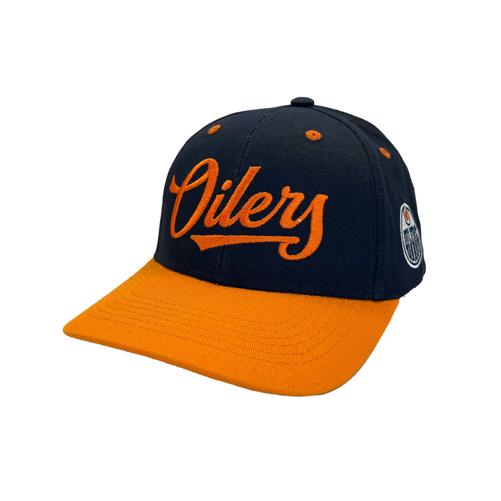 Edmonton Oilers Sport Design Sweden Navy & Orange Script Baseball Snapback Hat