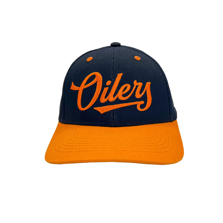 Edmonton Oilers Sport Design Sweden Navy & Orange Script Baseball Snapback Hat