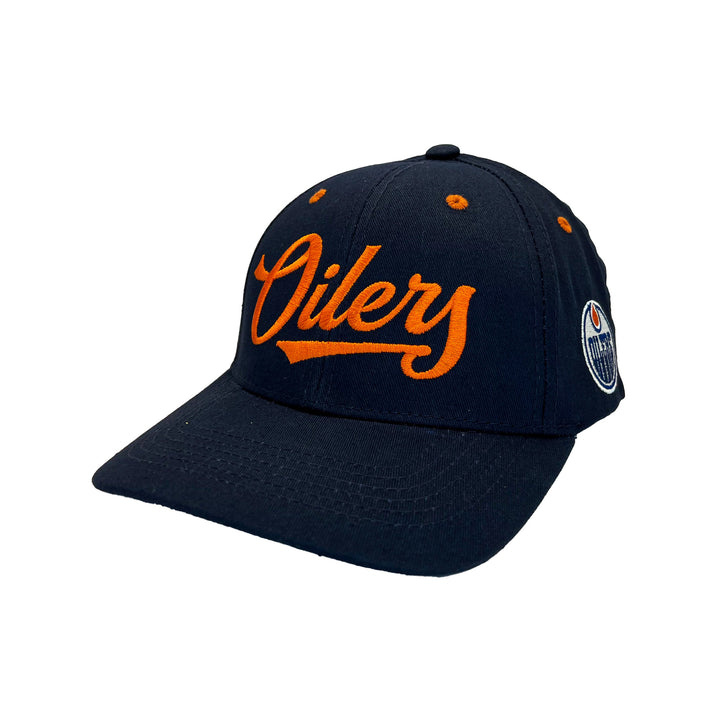 Edmonton Oilers Sport Design Sweden Navy Script Baseball Snapback Hat