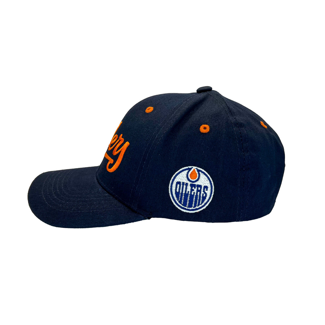 Edmonton Oilers Sport Design Sweden Navy Script Baseball Snapback Hat