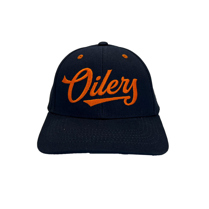 Edmonton Oilers Sport Design Sweden Navy Script Baseball Snapback Hat
