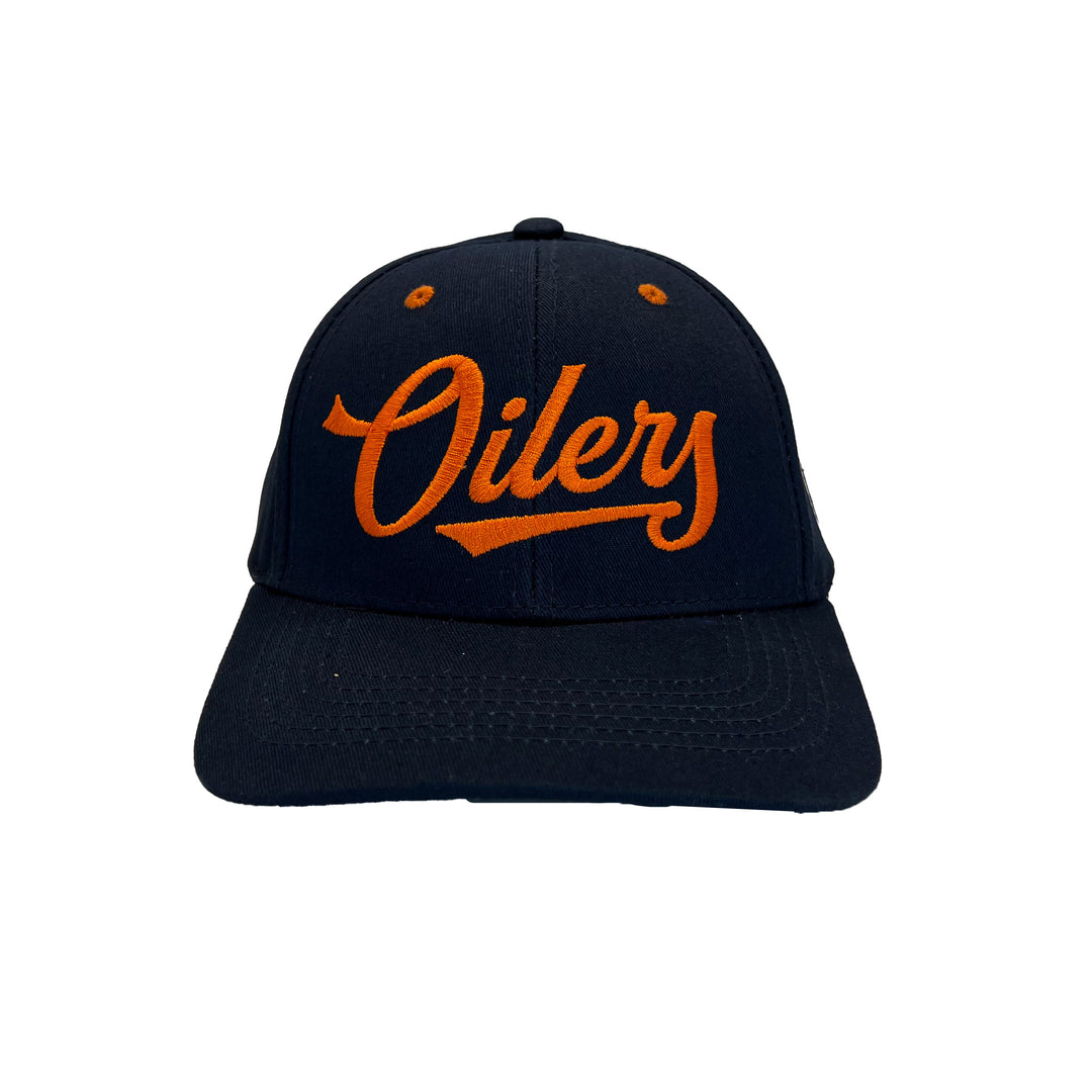 Edmonton Oilers Sport Design Sweden Navy Script Baseball Snapback Hat