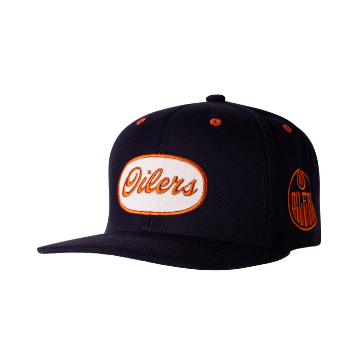 Edmonton Oilers Sport Design Sweden Navy Script Flat Brim Snapback Hat