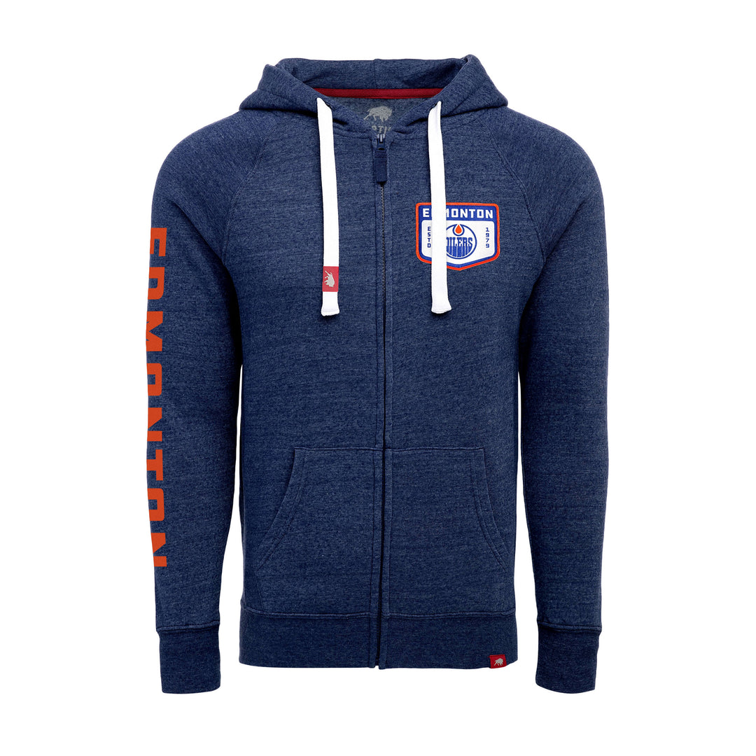 Edmonton Oilers Sportiqe Heywood Fleece Navy Full Zip Hoodie
