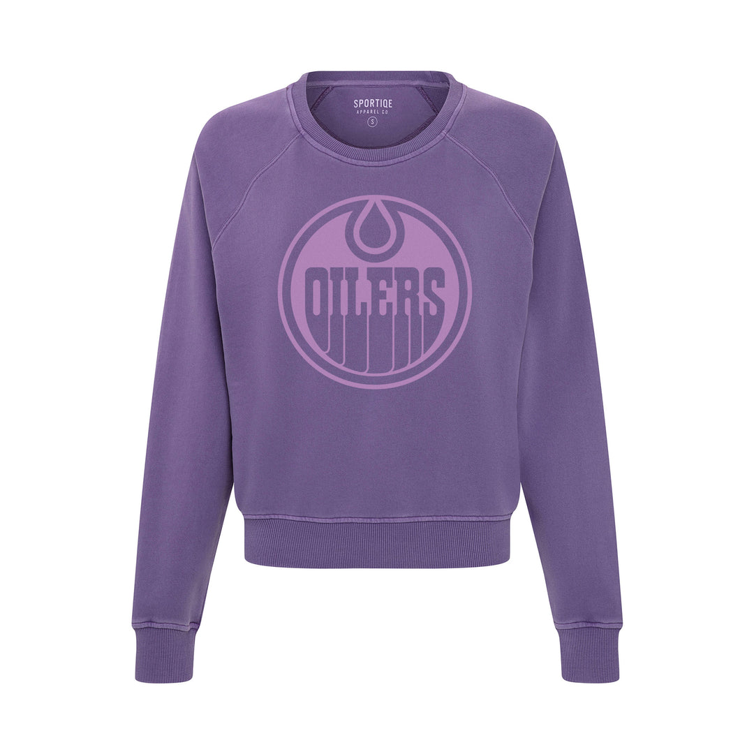 Edmonton Oilers Women's Sportiqe Ashlyn Purple Crewneck Sweatshirt