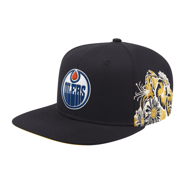 Edmonton Oilers Starter Black Fashion Flowers Curved Starfit Snapback Hat