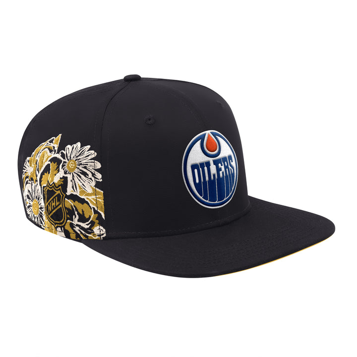 Edmonton Oilers Starter Black Fashion Flowers Curved Starfit Snapback Hat