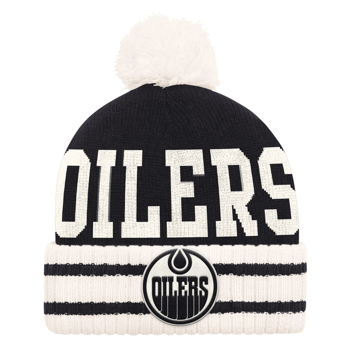 Edmonton Oilers Starter Black & White Contender II Toque W/Pom
