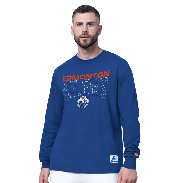 Edmonton Oilers Starter Blue Goal Post Long Sleeve Shirt