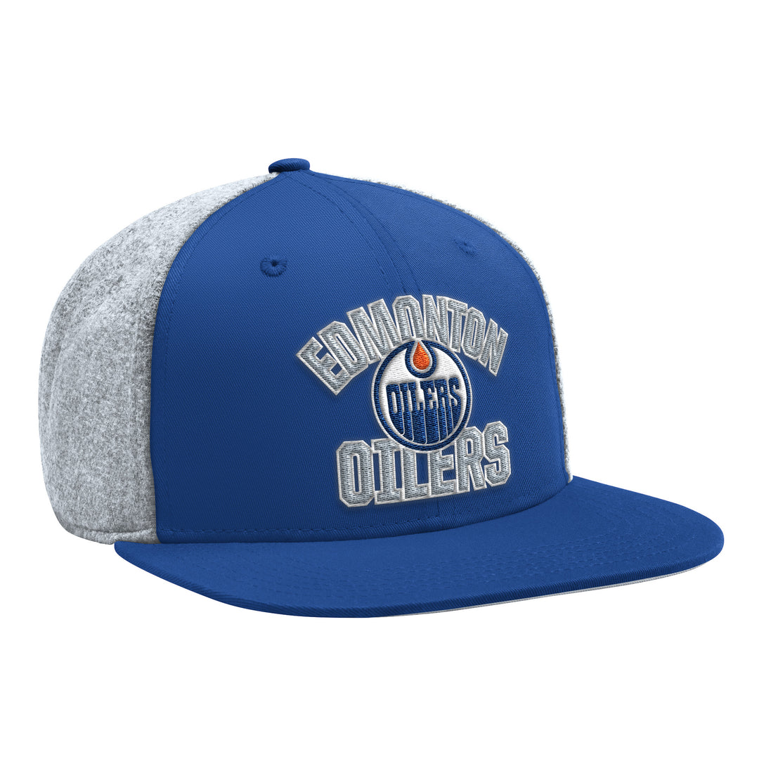 Edmonton Oilers Starter Blue Melton Wool Flat Brim Snapback Hat