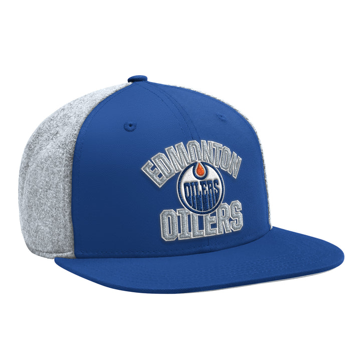 Edmonton Oilers Starter Blue Melton Wool Flat Brim Snapback Hat