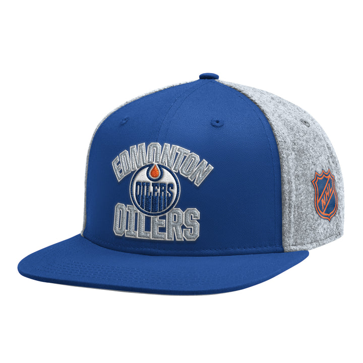 Edmonton Oilers Starter Blue Melton Wool Flat Brim Snapback Hat