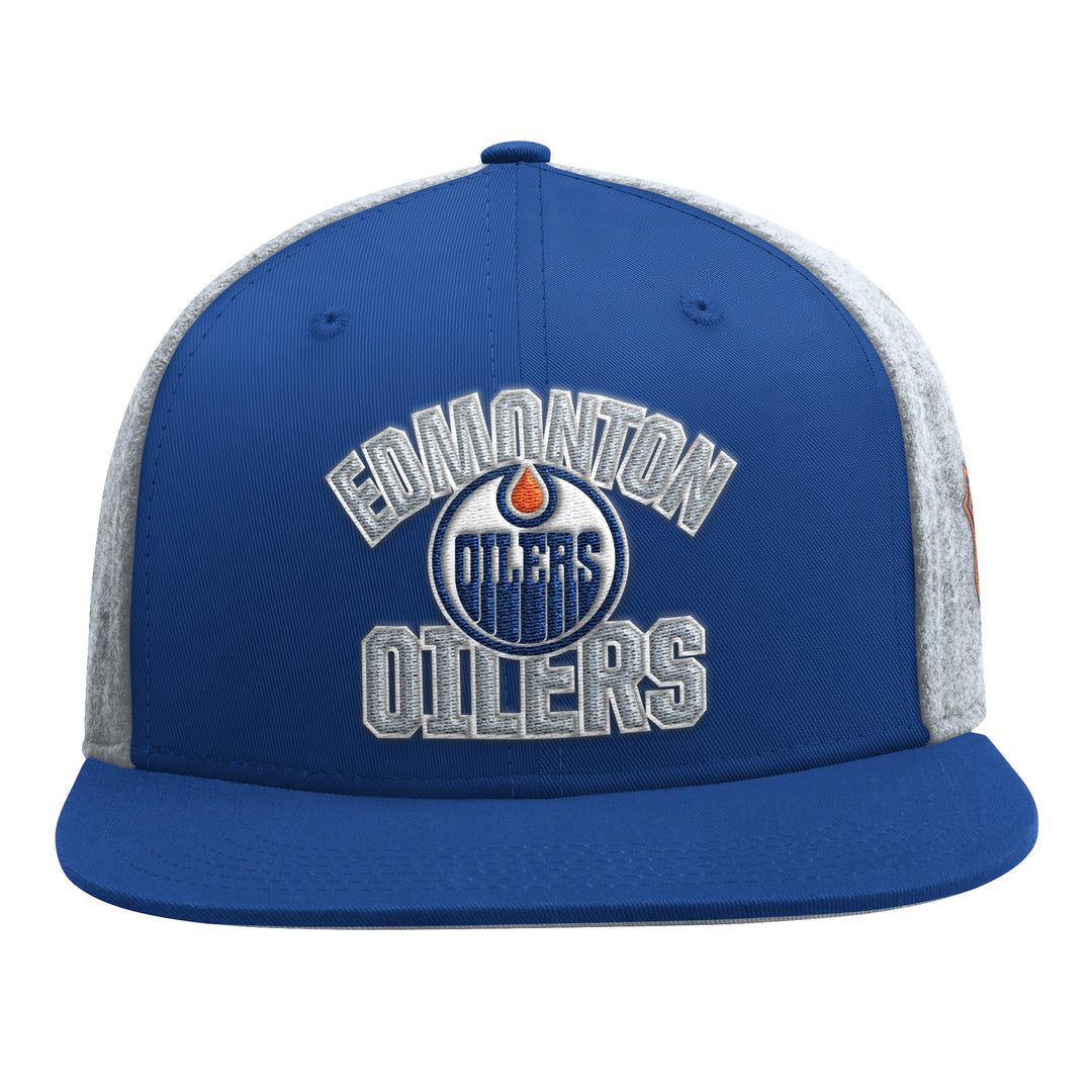 Edmonton Oilers Starter Blue Melton Wool Flat Brim Snapback Hat