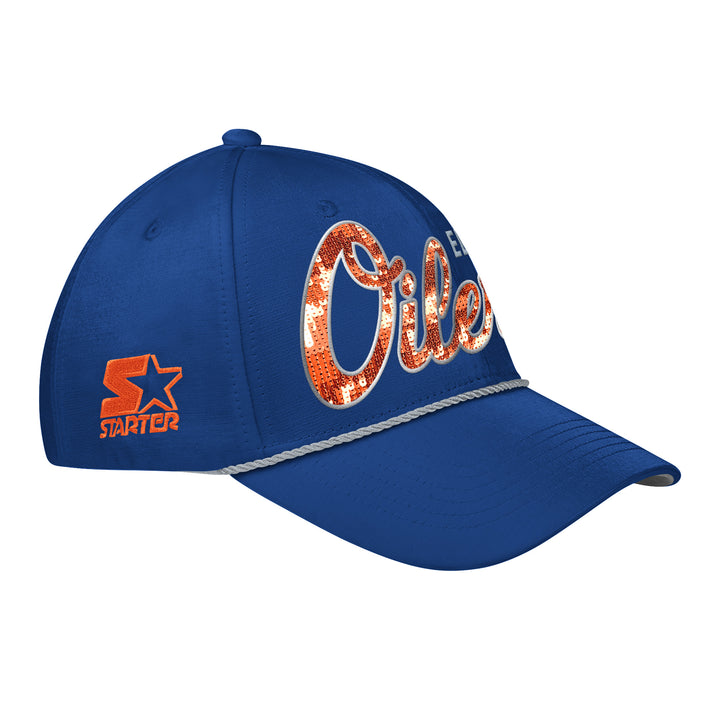 Edmonton Oilers Starter Blue & Orange Dazzle Curved Starfit Adjustable Hat