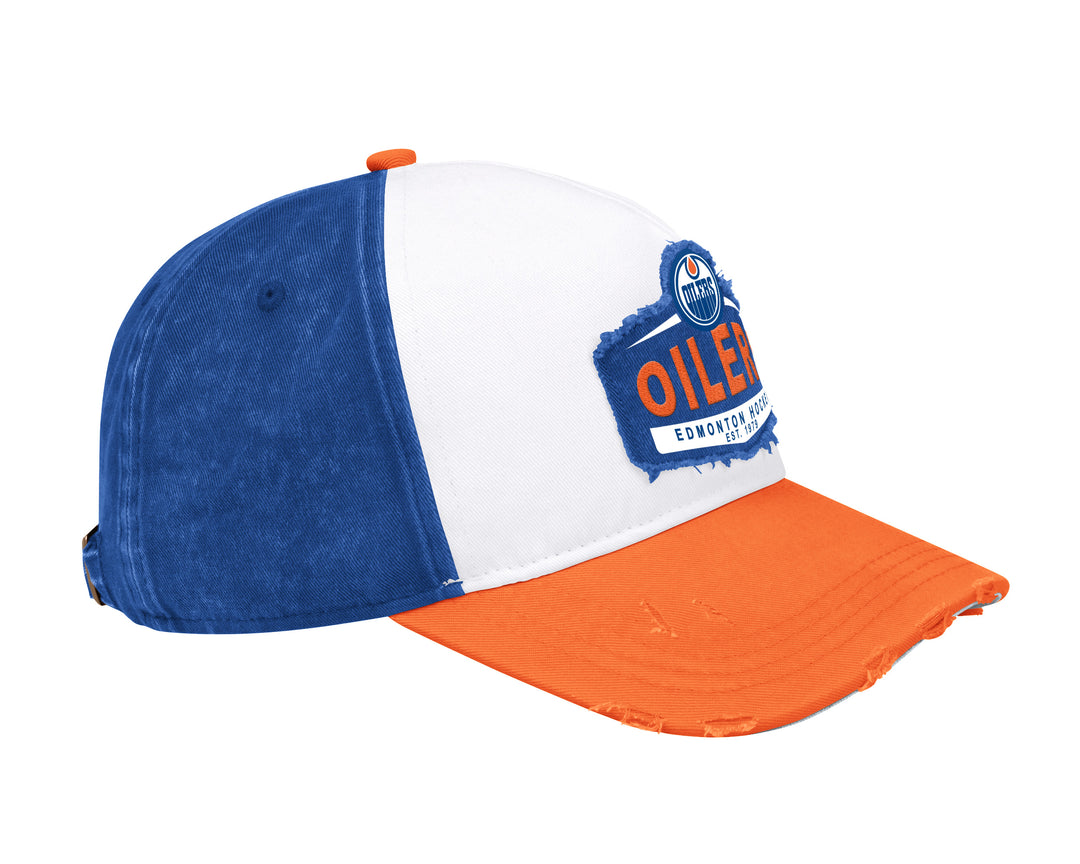 Edmonton Oilers Starter Blue & White Casual Distressed 5-Star Adjustable Hat