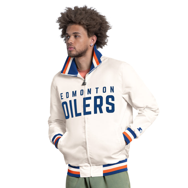 Edmonton Oilers Starter Cream The Captain Full-Zip Satin Jacket