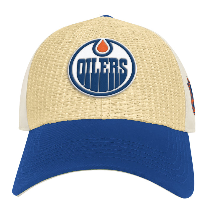 Edmonton Oilers Starter Cream & Blue Tatami Curved Starfit Snapback Hat