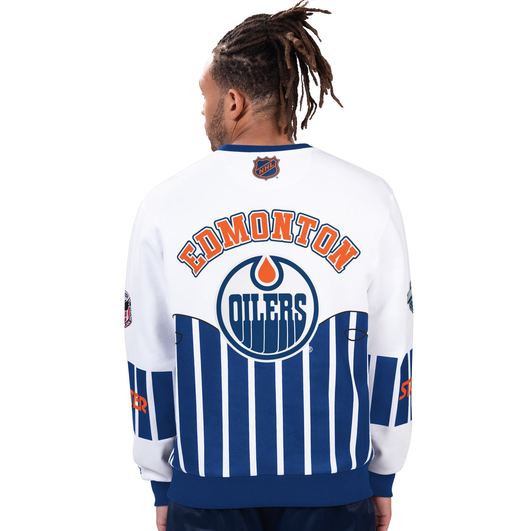 Edmonton Oilers Starter Safety Graphic White Crewneck Sweatshirt