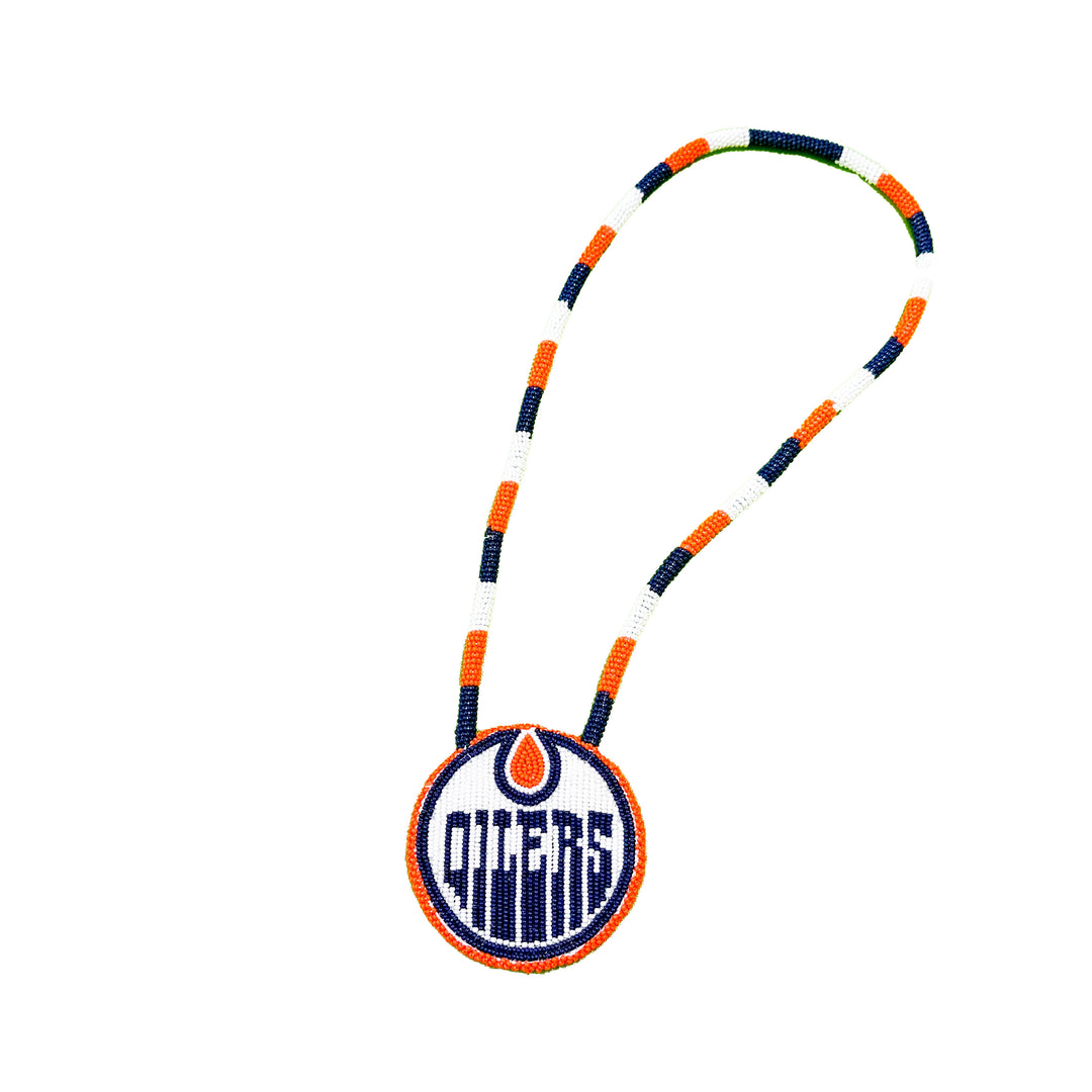 Edmonton Oilers Striped Beaded Medallion Necklace