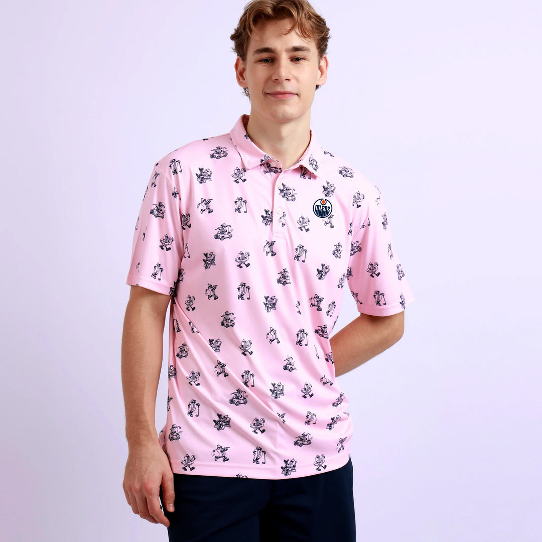 Edmonton Oilers Swannies Golf Retreat Pink Sublimated Polo