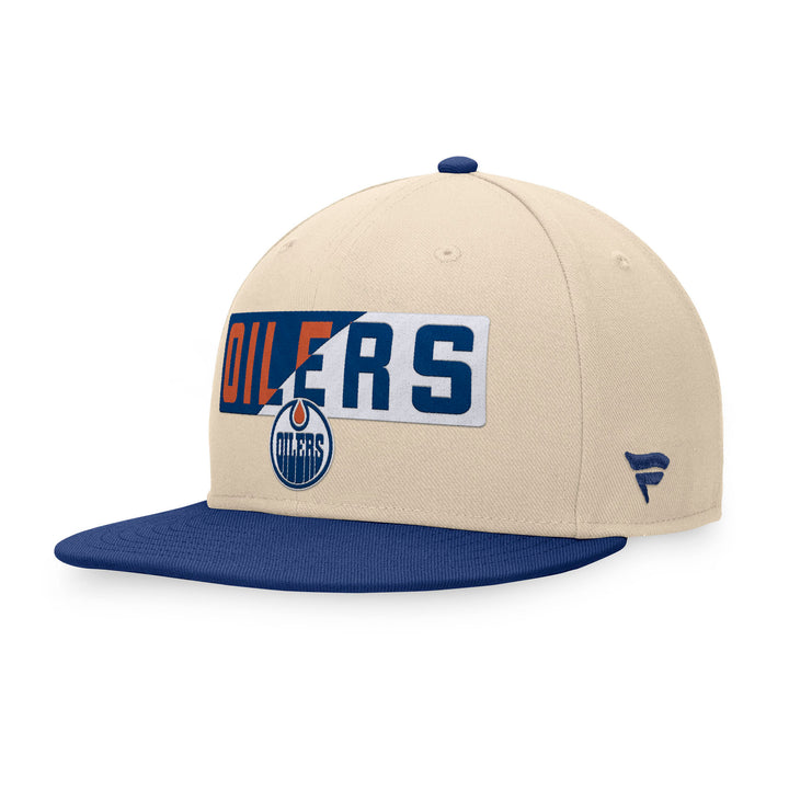 Edmonton Oilers Fanatics Tan Goalaso Flat Brim Snapback Hat