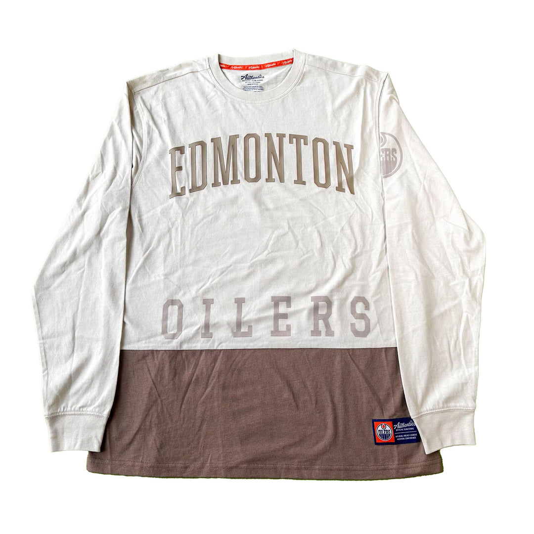 Edmonton Oilers Unisex Authentics Tan & Brown Color Blocked Long Sleeve T-Shirt