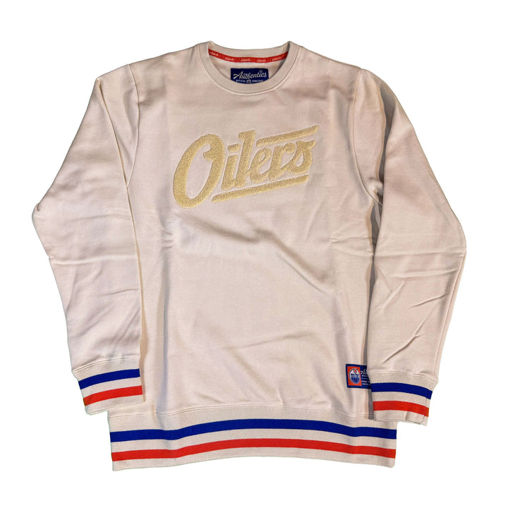 Edmonton Oilers Unisex Authentics Alternate Logo Cream Rib Cuff Crewneck Sweatshirt