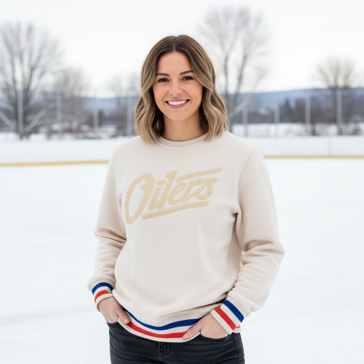 Edmonton Oilers Unisex Authentics Alternate Logo Cream Rib Cuff Crewneck Sweatshirt