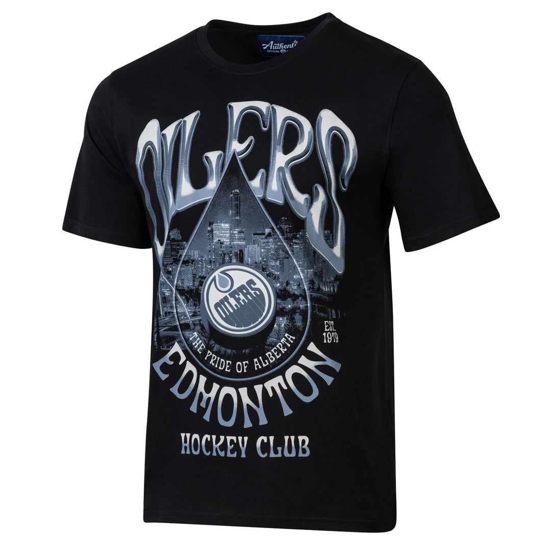 Edmonton Oilers Unisex Authentics Black Grayscale Oil Drop Relaxed T-Shirt