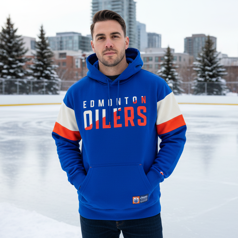 Edmonton Oilers Unisex Authentics Royal Blue Color Blocked Hoodie
