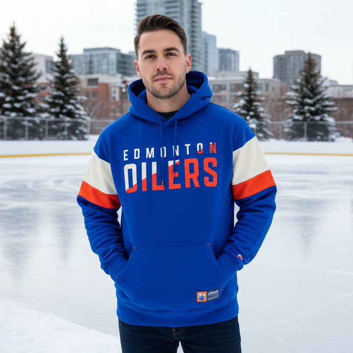Edmonton Oilers Unisex Authentics Royal Blue Color Blocked Hoodie